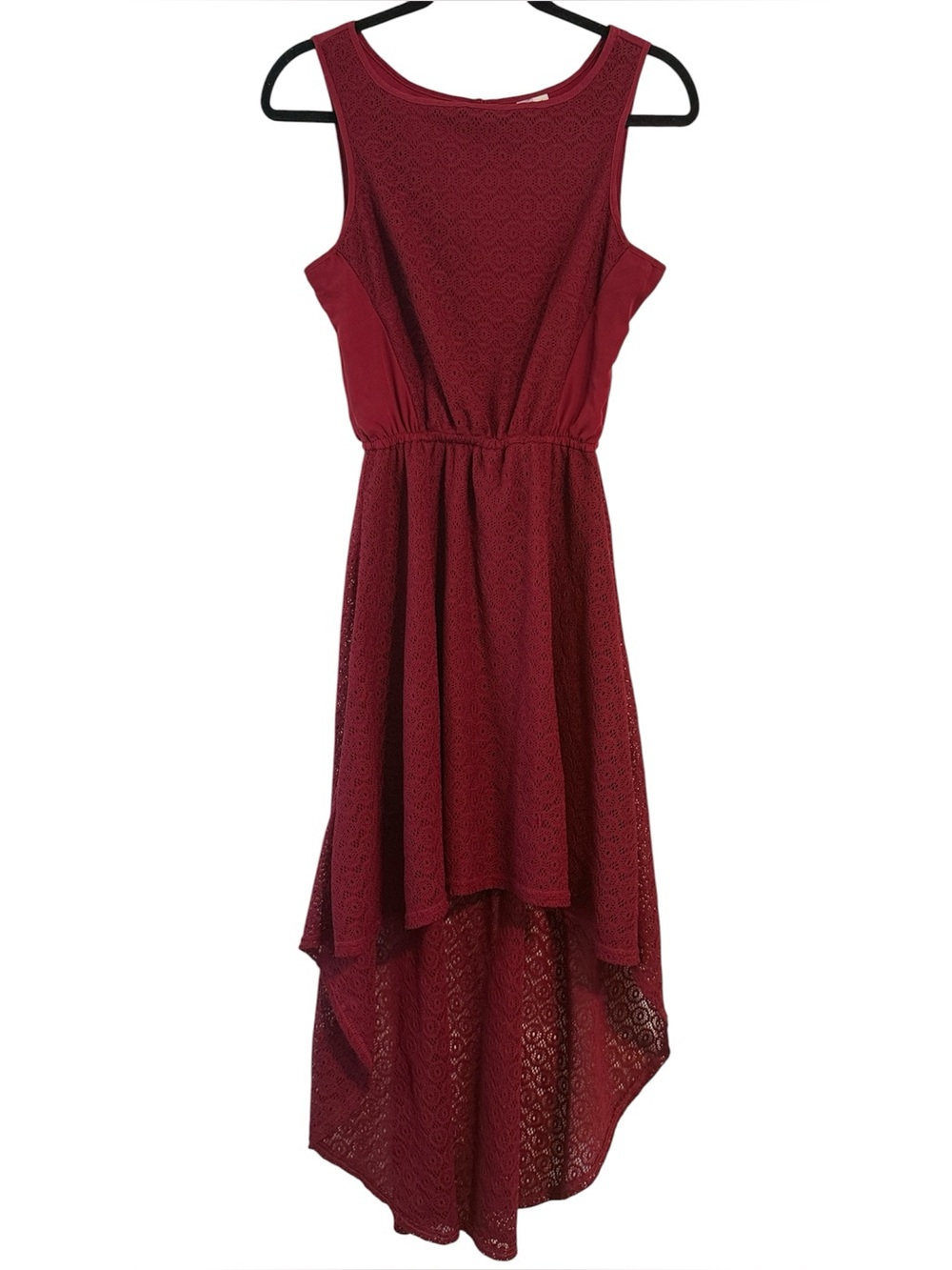 ☀️ Alya Burgundy Lace High Low Sleeveless Dress